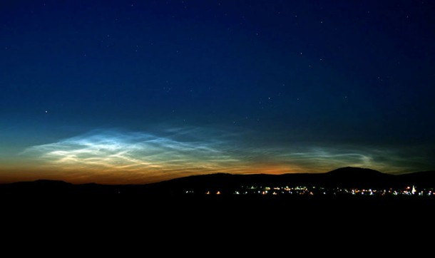 This image shows one of the first ground sightings of noctilucent clouds in the 2007 season. Credit: Veres Viktor This image shows one of the first ground sightings of noctilucent clouds in the 2007 season. Credit: Veres Viktor