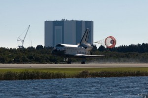 Space shuttle Atlantis touches down on the Shuttle Landing Facility at NASA's Kennedy Space Center in Florida. Credit: NASA Space shuttle Atlantis touches down on the Shuttle Landing Facility at NASA's Kennedy Space Center in Florida. Credit: NASA