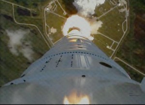 Image taken from the Ares I-X rocket looking back at the launch pad. Image credit: NASA