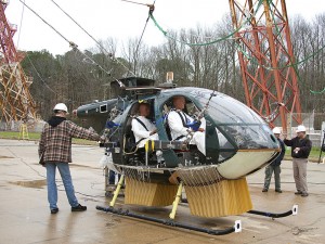 Researchers at NASA's Langley Research Center in Hampton, Va., are testing the "deployable energy absorber" with the help of a helicopter donated by the Army. Credit: NASA Researchers at NASA's Langley Research Center in Hampton, Va., are testing the "deployable energy absorber" with the help of a helicopter donated by the Army. Credit: NASA