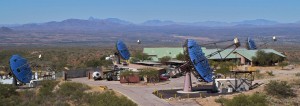 The four VERITAS telescopes at Mt. Hopkins in Arizona (above) look for the fleeting signatures of gamma-ray collisions with Earth's atmosphere overhead. Credit: K. Gibbs The four VERITAS telescopes at Mt. Hopkins in Arizona (above) look for the fleeting signatures of gamma-ray collisions with Earth's atmosphere overhead. Credit: K. Gibbs