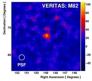 The black star in the gamma-ray image of M82 published in Nature this November marks the starburst region of the galaxy. Credit: VERITAS The black star in the gamma-ray image of M82 published in Nature this November marks the starburst region of the galaxy. Credit: VERITAS