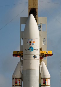 9dec09_launch2_lg Ariane 5’s mission with Helios 2B was performed from the Spaceport’s ELA-3 launch site in French Guiana.