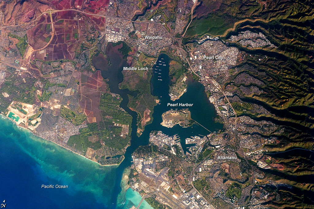 Pearl Harbor, Hawaii Seen from Space. Credit: NASA Pearl Harbor, Hawaii Seen from Space. Credit: NASA