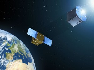 The two-satellite coronagraph will create a perpetual eclipse for observations of the solar corona. The first 'occulter' spacecraft casts a perfectly controlled shadow onto the face of the second, carrying the mission instruments. Proba-3 will be the first mission to fly such a 'giant external coronagraph'. Credit: ESA The two-satellite coronagraph will create a perpetual eclipse for observations of the solar corona. The first 'occulter' spacecraft casts a perfectly controlled shadow onto the face of the second, carrying the mission instruments. Proba-3 will be the first mission to fly such a 'giant external coronagraph'. Credit: ESA
