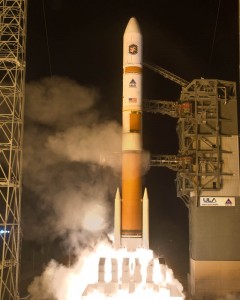 WGS-3 A United Launch Alliance Delta IV rocket with the Air Force’s Wideband Global SATCOM-3 (WGS-3) satellite lifts off from its Space Launch Complex-37 launch pad at 8:47 p.m. EST today. The WGS-3 mission is the third installment of the Wideband Global SATCOM (WGS) system. The WGS satellites are important elements of a new high-capacity satellite communications system providing enhanced communications capabilities to America’s troops in the field for the next decade and beyond. (Photo by Pat Corkery, United Launch Alliance)