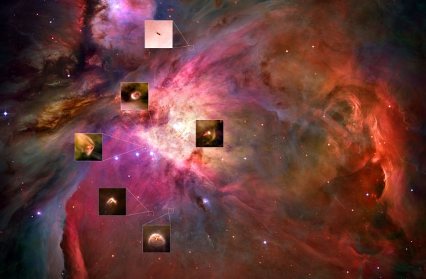 Hubble's sharpest image of the Orion Nebula with proplyd highlights. Credit: NASA, ESA Hubble's sharpest image of the Orion Nebula with proplyd highlights. Credit: NASA, ESA