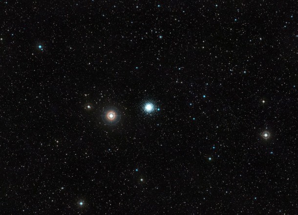This wide-field image of the sky around the globular cluster Messier 30 was created from photographs forming part of the Digitized Sky Survey 2. Credit: ESO This wide-field image of the sky around the globular cluster Messier 30 was created from photographs forming part of the Digitized Sky Survey 2. Credit: ESO