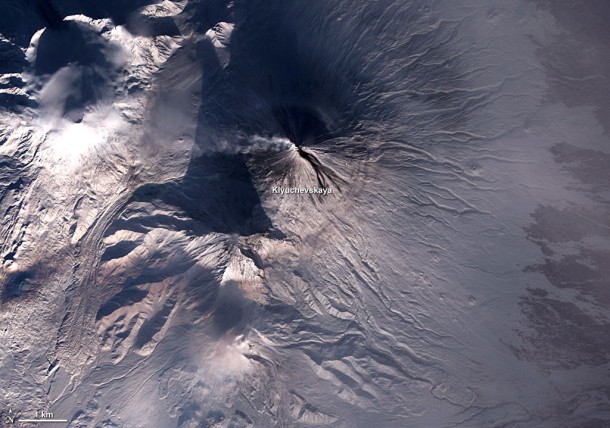 Lava and Snow on Klyuchevskaya Volcano. Credit: NASA
