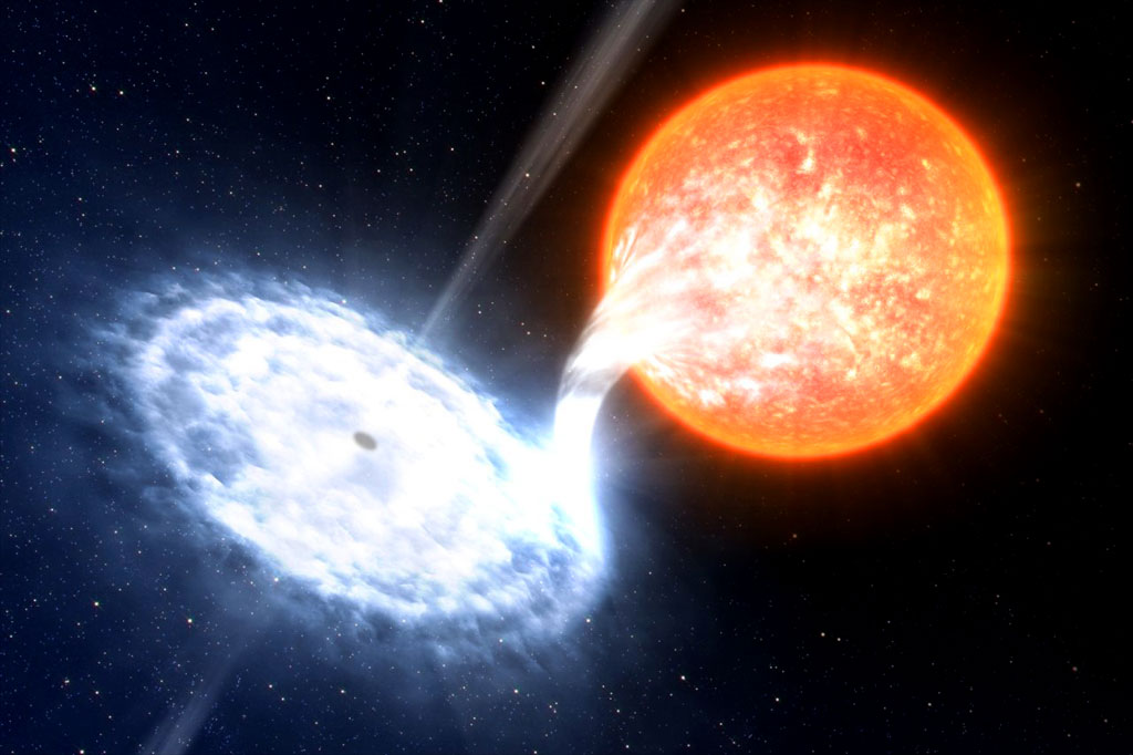 GX 339-4, illustrated here, is among the most dynamic binaries in the sky, with four major outbursts in the past seven years. Credit: ESO GX 339-4, illustrated here, is among the most dynamic binaries in the sky, with four major outbursts in the past seven years. Credit: ESO