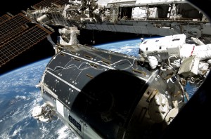 Antennas being fitted to Columbus. Credit: NASA