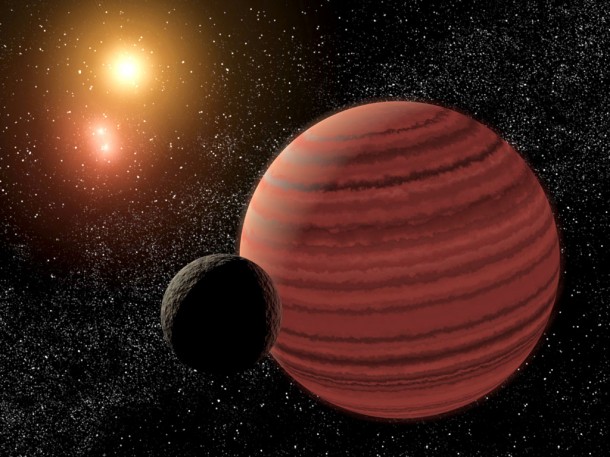 Artist's rendition of a brown dwarf and its moon orbiting a triple star system. Credit: NASA Artist's rendition of a brown dwarf and its moon orbiting a triple star system. Credit: NASA