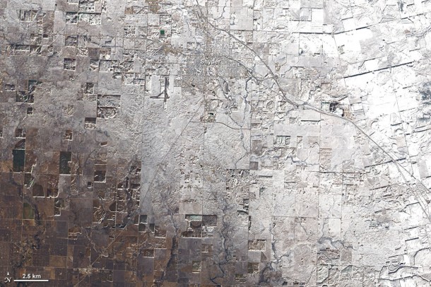 Snow From Severe Winter Storm Dips into Texas as Seen from Space. Credit: NASA Snow From Severe Winter Storm Dips into Texas as Seen from Space. Credit: NASA