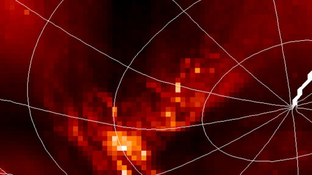 Fingers of fog can be seen moving across the south pole of Titan in this image constructed by Mike Brown and his colleagues using data from the Cassini spacecraft. Credit: Mike Brown/Caltech Fingers of fog can be seen moving across the south pole of Titan in this image constructed by Mike Brown and his colleagues using data from the Cassini spacecraft. Credit: Mike Brown/Caltech