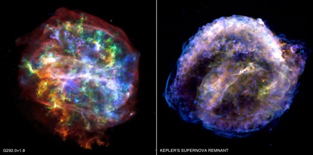 These two supernova remnants are part of a new study from NASA's Chandra X-ray Observatory that shows how the shape of the remnant is connected to the way the progenitor star exploded. Credit: NASA/CXC/UCSC/L. Lopez et al.These two supernova remnants are part of a new study from NASA's Chandra X-ray Observatory that shows how the shape of the remnant is connected to the way the progenitor star exploded. Credit: NASA/CXC/UCSC/L. Lopez et al. These two supernova remnants are part of a new study from NASA's Chandra X-ray Observatory that shows how the shape of the remnant is connected to the way the progenitor star exploded. Credit: NASA/CXC/UCSC/L. Lopez et al.