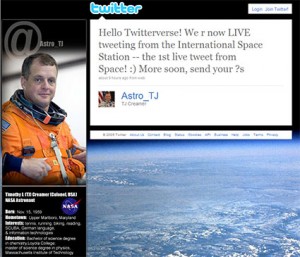 Expedition 22 Flight Engineer T.J. Creamer sends the first tweet from space. Credit: Twitter 
