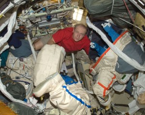 Expedition 22 Flight Engineer Oleg Kotov works with spacewalk equipment and Russian Orlan spacesuits in the Pirs docking compartment of the International Space Station. Credit: NASA Expedition 22 Flight Engineer Oleg Kotov works with spacewalk equipment and Russian Orlan spacesuits in the Pirs docking compartment of the International Space Station. Credit: NASA