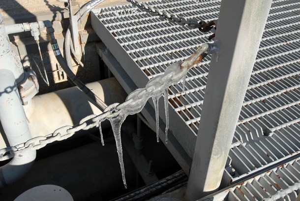 180842main_ice At NASA's Kennedy Space Center in Florida, icicles hang from a railing at Launch Pad 39A. Photo credit: NASA
