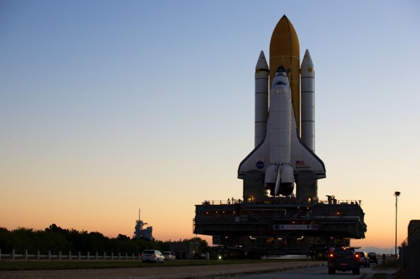 Space shuttle Endeavour atop the crawler transporter nears Launch Pad 39A at NASA's Kennedy Space Center in Florida. Credit: NASA Space shuttle Endeavour atop the crawler transporter nears Launch Pad 39A at NASA's Kennedy Space Center in Florida. Credit: NASA