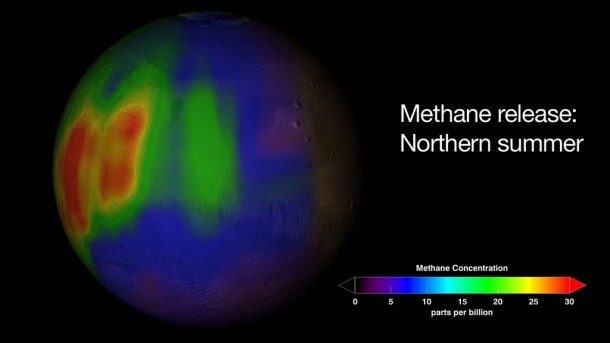 The ExoMars Trace Gas Orbiter will map the variation of martian methane with unprecedented accuracy, helping to determine whether the methane is biologically or volcanically produced. Credits: NASA The ExoMars Trace Gas Orbiter will map the variation of martian methane with unprecedented accuracy, helping to determine whether the methane is biologically or volcanically produced. Credits: NASA