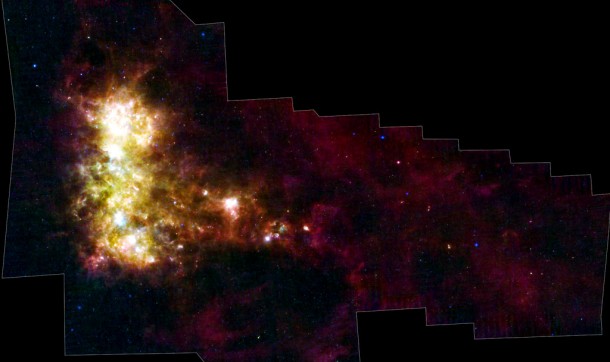 The infrared portrait of the Small Magellanic Cloud, taken by NASA's Spitzer Space Telescope, reveals the stars and dust in this galaxy as never seen before. Credit: NASA/JP The infrared portrait of the Small Magellanic Cloud, taken by NASA's Spitzer Space Telescope, reveals the stars and dust in this galaxy as never seen before. Credit: NASA/JP