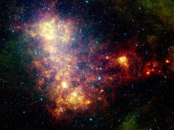 The infrared portrait of the Small Magellanic Cloud, taken by NASA's Spitzer Space Telescope, reveals the stars and dust in this galaxy as never seen before. Credit: NASA/JPL The infrared portrait of the Small Magellanic Cloud, taken by NASA's Spitzer Space Telescope, reveals the stars and dust in this galaxy as never seen before. Credit: NASA/JPL