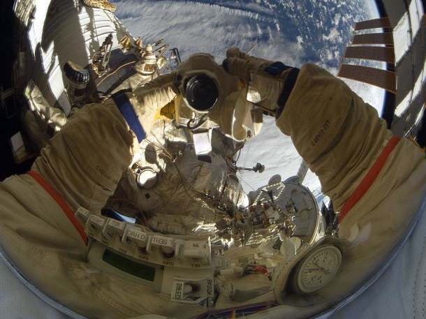 Expedition 22 flight engineer Oleg Kotov used a digital still camera to take this self-portrait during a January 2010 spacewalk. Credit: NASA Expedition 22 flight engineer Oleg Kotov used a digital still camera to take this self-portrait during a January 2010 spacewalk. Credit: NASA