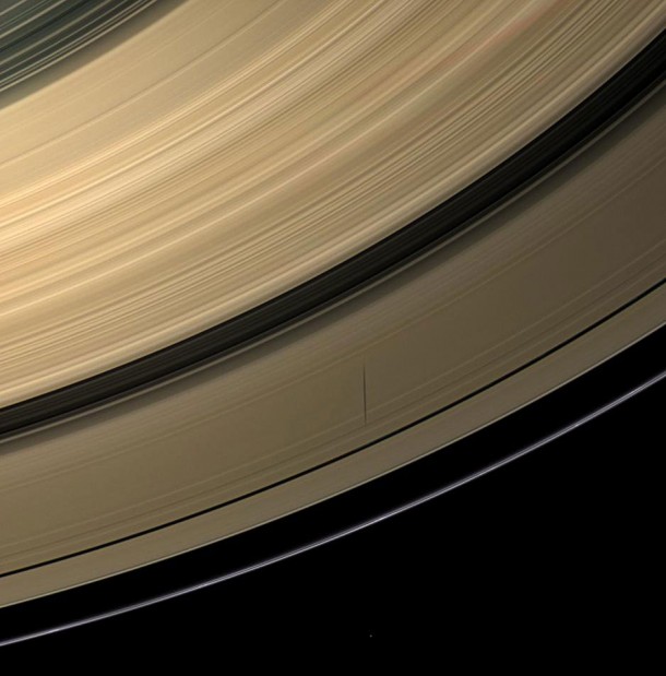 Moon, Shadow and Rings of Saturn by Cassini. Credit: NASA Moon, Shadow and Rings of Saturn by Cassini. Credit: NASA