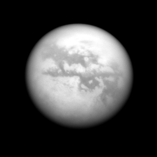 The Cassini spacecraft gazes at several albedo features on Saturn's largest moon, Titan. Credit: NASA The Cassini spacecraft gazes at several albedo features on Saturn's largest moon, Titan. Credit: NASA