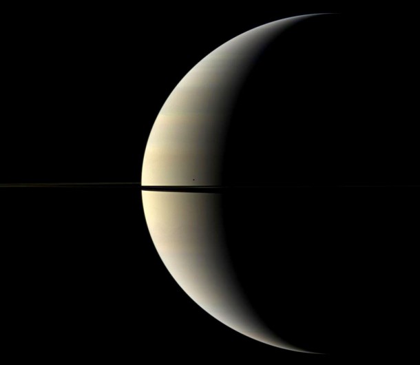 Blemished by Mimas. Credit: NASA Blemished by Mimas. Credit: NASA