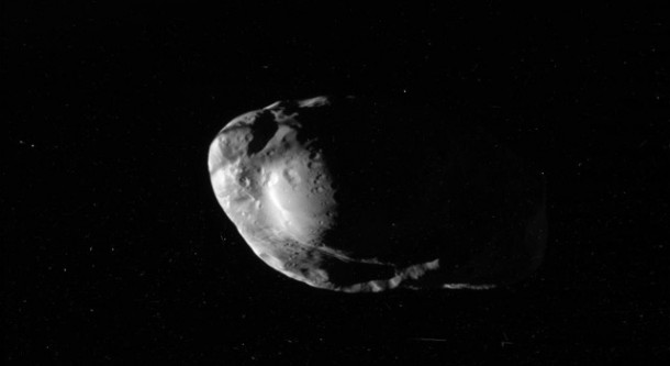 Prometheus displayed its pockmarked, irregular surface for NASA's Cassini spacecraft on Jan. 27, 2010. Image credit: NASA/JPL/Space Science Institute Prometheus displayed its pockmarked, irregular surface for NASA's Cassini spacecraft on Jan. 27, 2010. Image credit: NASA/JPL/Space Science Institute