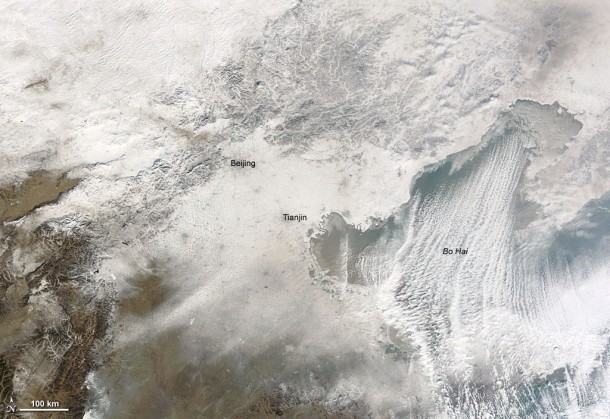 Heavy Snow in Eastern China Seen from Space. Credit: NASA Heavy Snow in Eastern China Seen from Space. Credit: NASA