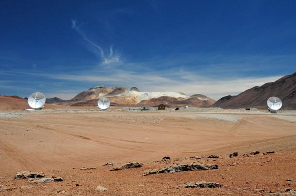 Three ALMA antennas working in unison. Credit: ESO Three ALMA antennas working in unison. Credit: ESO