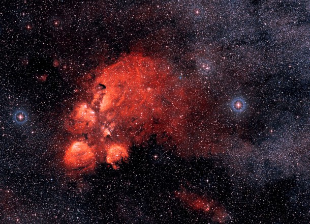 Wide view centred on the Cat’s Paw Nebula (NGC 6334). Credit:ESO Wide view centred on the Cat’s Paw Nebula (NGC 6334). Credit:ESO