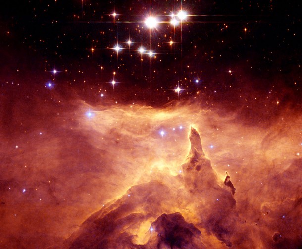 The star cluster Pismis 24 lies in the core of the large emission nebula NGC 6357. Credit: NASA/ESA