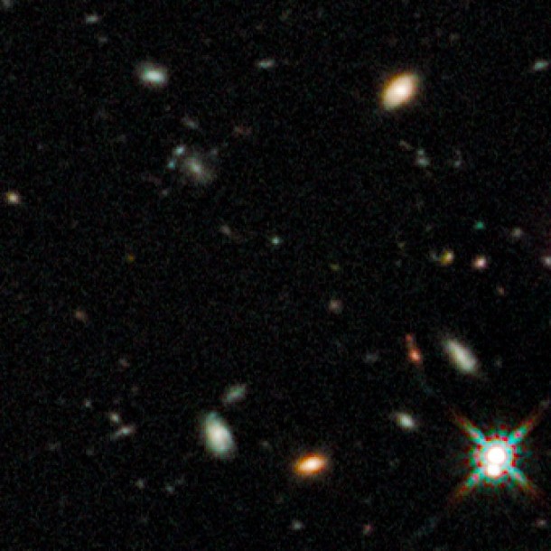 Early galaxies in HUDF WFC3/IR, close up 1. Credit: ESA/NASA Early galaxies in HUDF WFC3/IR, close up 1. Credit: ESA/NASA