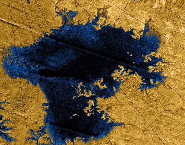 Shown here is a possible target for a proposed boat to explore the seas of Titan. Credit: NASA/JPL