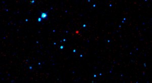 The red dot at the center of this image is the first near-Earth asteroid discovered by NASA's Wide-Field Infrared Survey Explorer, or WISE Image credit: NASA/JPL-Caltech/UCLA The red dot at the center of this image is the first near-Earth asteroid discovered by NASA's Wide-Field Infrared Survey Explorer, or WISE Image credit: NASA/JPL-Caltech/UCLA