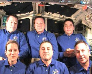 The STS-130 crew members answer questions during interviews with CNN, CNN Español, and Univision. Photo Credit: NASA TV The STS-130 crew members answer questions during interviews with CNN, CNN Español, and Univision. Photo Credit: NASA TV