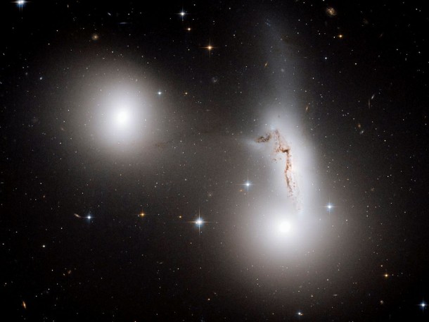 Trio of Galaxies Mixes It Up. Credit: NASA, ESA Trio of Galaxies Mixes It Up. Credit: NASA, ESA