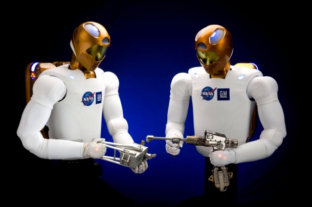 NASA and General Motors have come together to develop the next generation dexterous humanoid robot. The robots – called Robonaut2 – were designed to use the same tools as humans, which allows them to work safely side-by-side humans on Earth and in space. Credit: NASA NASA and General Motors have come together to develop the next generation dexterous humanoid robot. The robots – called Robonaut2 – were designed to use the same tools as humans, which allows them to work safely side-by-side humans on Earth and in space. Credit: NASA