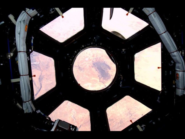 Endeavour pilot Terry Virts opened the windows of the newly installed cupola one at a time early Wednesday. Credit: NASA
