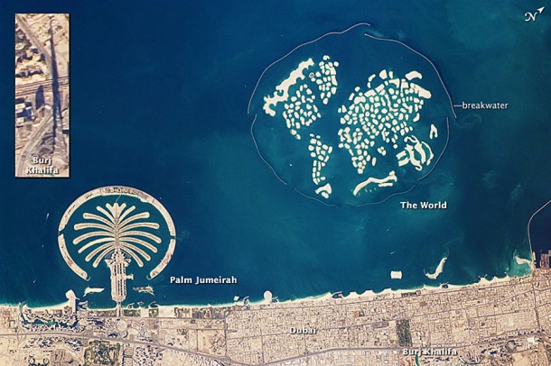 Artificial Archipelagos, Dubai, United Arab Emirates. Credit: NASA Artificial Archipelagos, Dubai, United Arab Emirates. Credit: NASA