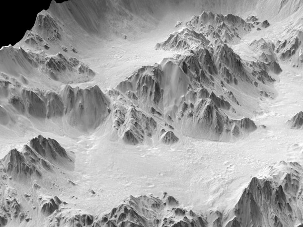 A digital terrain model generated from a stereo pair of images provides this synthesized, oblique view of a portion of the wall terraces of Mojave Crater in the Xanthe Terra region of Mars. Image credit: NASA/JPL-Caltech/University of Arizona A digital terrain model generated from a stereo pair of images provides this synthesized, oblique view of a portion of the wall terraces of Mojave Crater in the Xanthe Terra region of Mars. Image credit: NASA/JPL-Caltech/University of Arizona