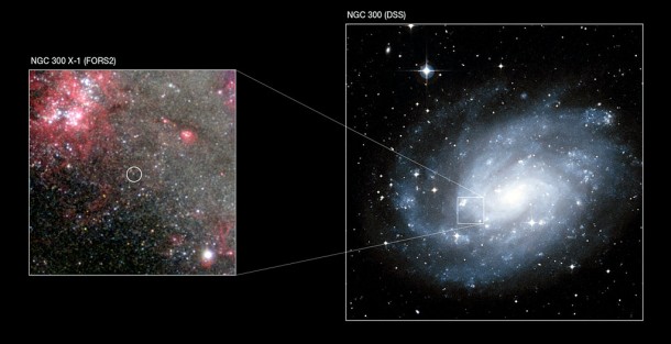 Astronomers using ESO’s Very Large Telescope (VLT) have detected a stellar-mass black hole much further away than any other previously known. With a mass about twenty times that of the Sun, this is also the second most massive stellar-mass black hole ever found. Credit: ESO Astronomers using ESO’s Very Large Telescope (VLT) have detected a stellar-mass black hole much further away than any other previously known. With a mass about twenty times that of the Sun, this is also the second most massive stellar-mass black hole ever found. Credit: ESO