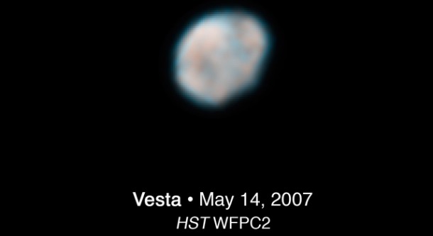 Asteroid Vesta as seen by NASA's Hubble Space Telescope. Image credit: NASA/ESA/U of Md./STSci/Cornell/SWRI/UCLA Asteroid Vesta as seen by NASA's Hubble Space Telescope. Image credit: NASA/ESA/U of Md./STSci/Cornell/SWRI/UCLA