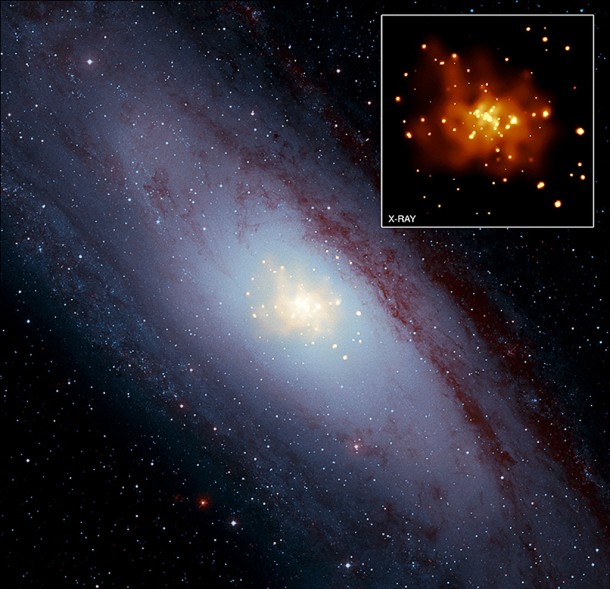 Composite image of M31, also known as the Andromeda galaxy. Image credit: X-ray: NASA/CXC/MPA/ M.Gilfanov & A.Bogdan; Infrared: NASA/JPL-Caltech/ SSC; Optical: DSS Composite image of M31, also known as the Andromeda galaxy. Image credit: X-ray: NASA/CXC/MPA/ M.Gilfanov & A.Bogdan; Infrared: NASA/JPL-Caltech/ SSC; Optical: DSS