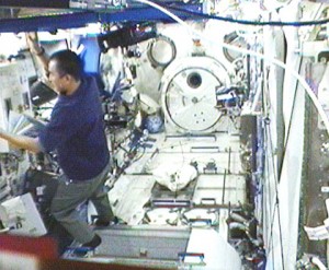 Expedition 22 Flight Engineer Soichi Noguchi works in the Japanese Kibo laboratory aboard the International Space Station. Credit: NASA TV Expedition 22 Flight Engineer Soichi Noguchi works in the Japanese Kibo laboratory aboard the International Space Station. Credit: NASA TV
