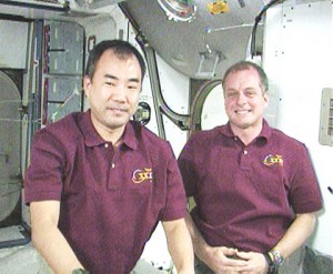 Expedition 23 Flight Engineers Soichi Noguchi (left) and T.J. Creamer talk with WJZ-TV in Baltimore, Md., from the International Space Station’s Harmony node. Credit: NASA TV Expedition 23 Flight Engineers Soichi Noguchi (left) and T.J. Creamer talk with WJZ-TV in Baltimore, Md., from the International Space Station’s Harmony node. Credit: NASA TV