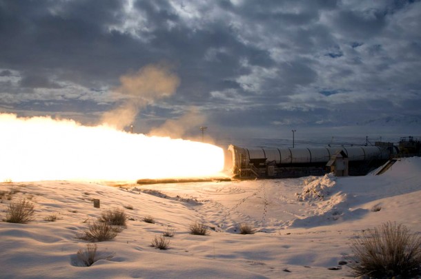 Final test firing of a reusable solid rocket motor Feb. 25 in Promontory, Utah. Credit: NASA Final test firing of a reusable solid rocket motor Feb. 25 in Promontory, Utah. Credit: NASA